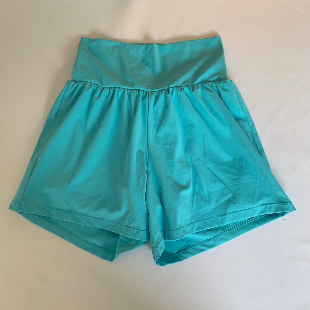 NWT Halara Airy Yoga Short Women M Long Loka Blue High Waist Pockets Liner Gym